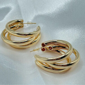 Golden triple hoop earrings